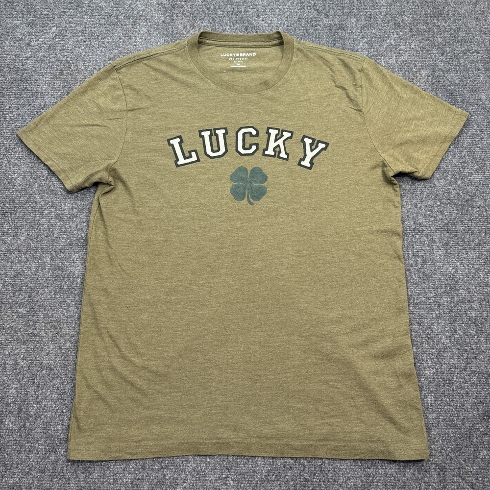 Lucky Brand T Shirt Mens Size Medium Olive Army Green Big Logo Crew Neck Tee - Picture 3 of 11